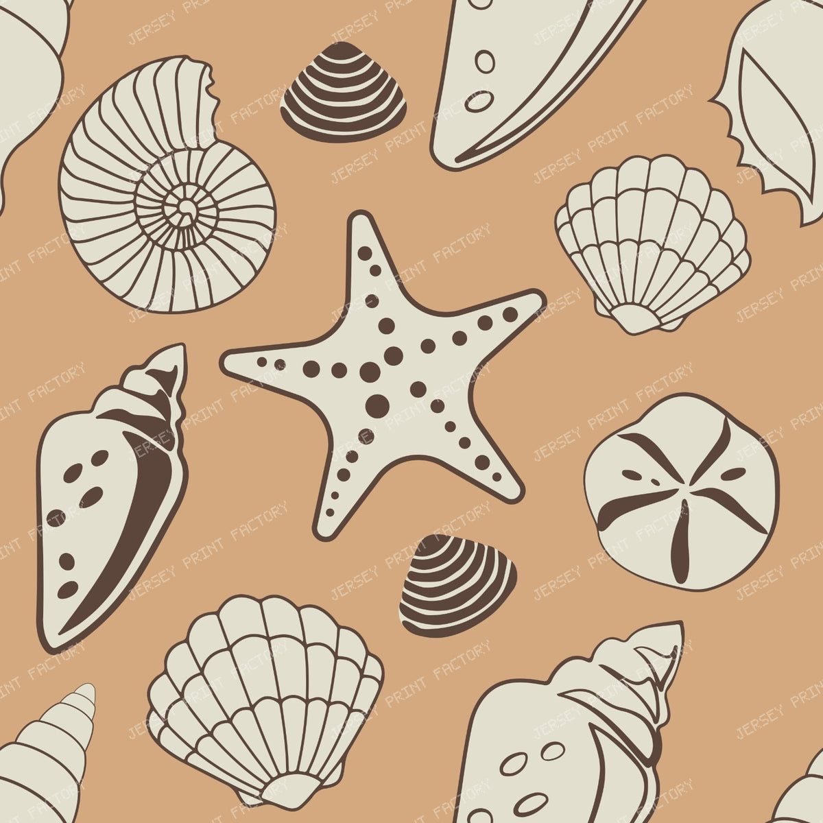 Seashells, Scallops, Conch Shells, Clam Shells, Starfish, Blue — Brown