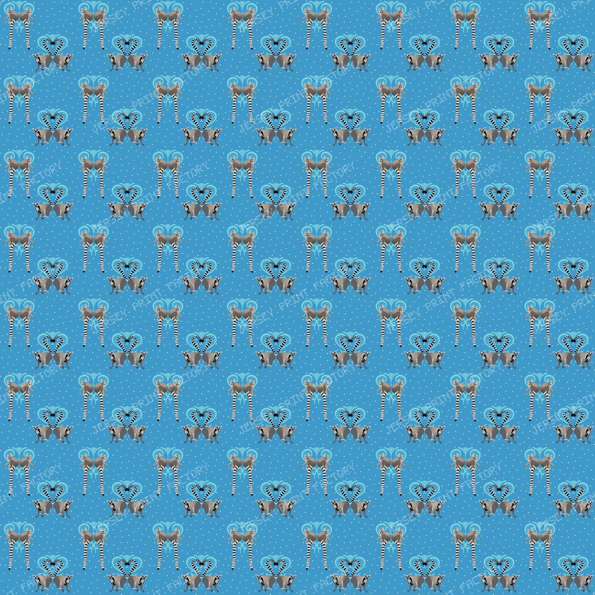 Lemurs in Love on Medium Blue