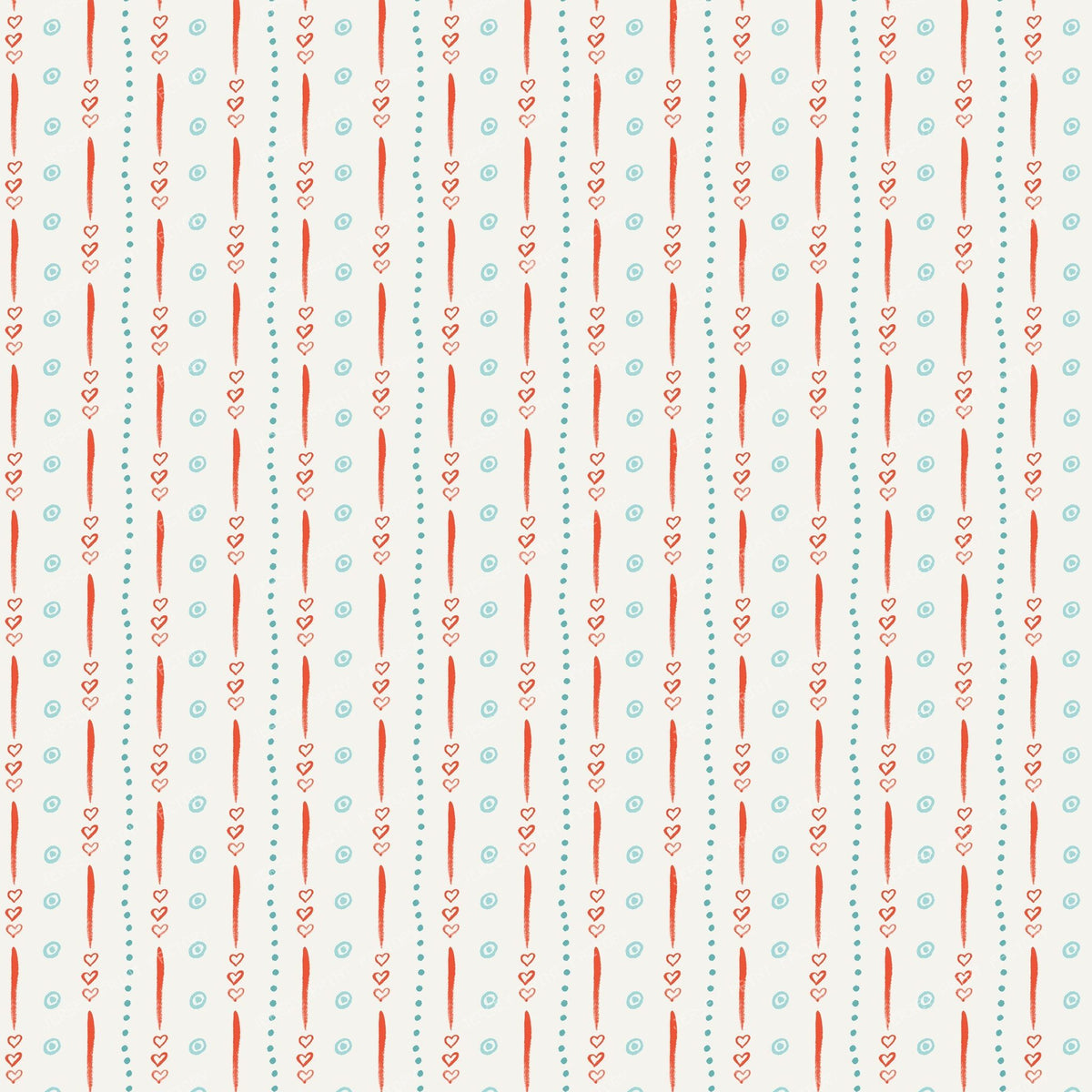 Sweetheart Doodle Stripe - Teal and Coral