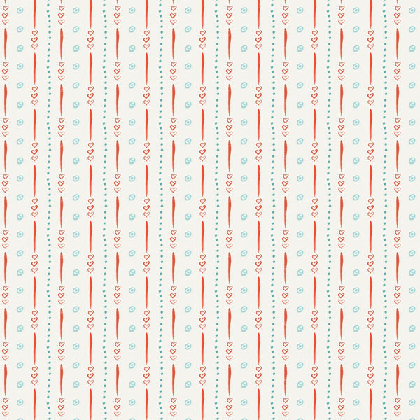 Sweetheart Doodle Stripe - Teal and Coral
