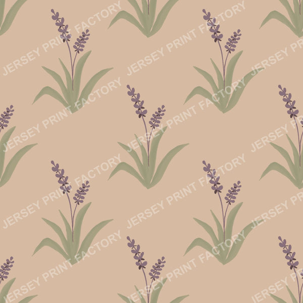 Minimalist Watercolor Lavender Seamless Floral Pattern warm tan