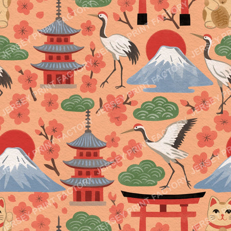 Springtime Japan in Traditional Colours on Orange