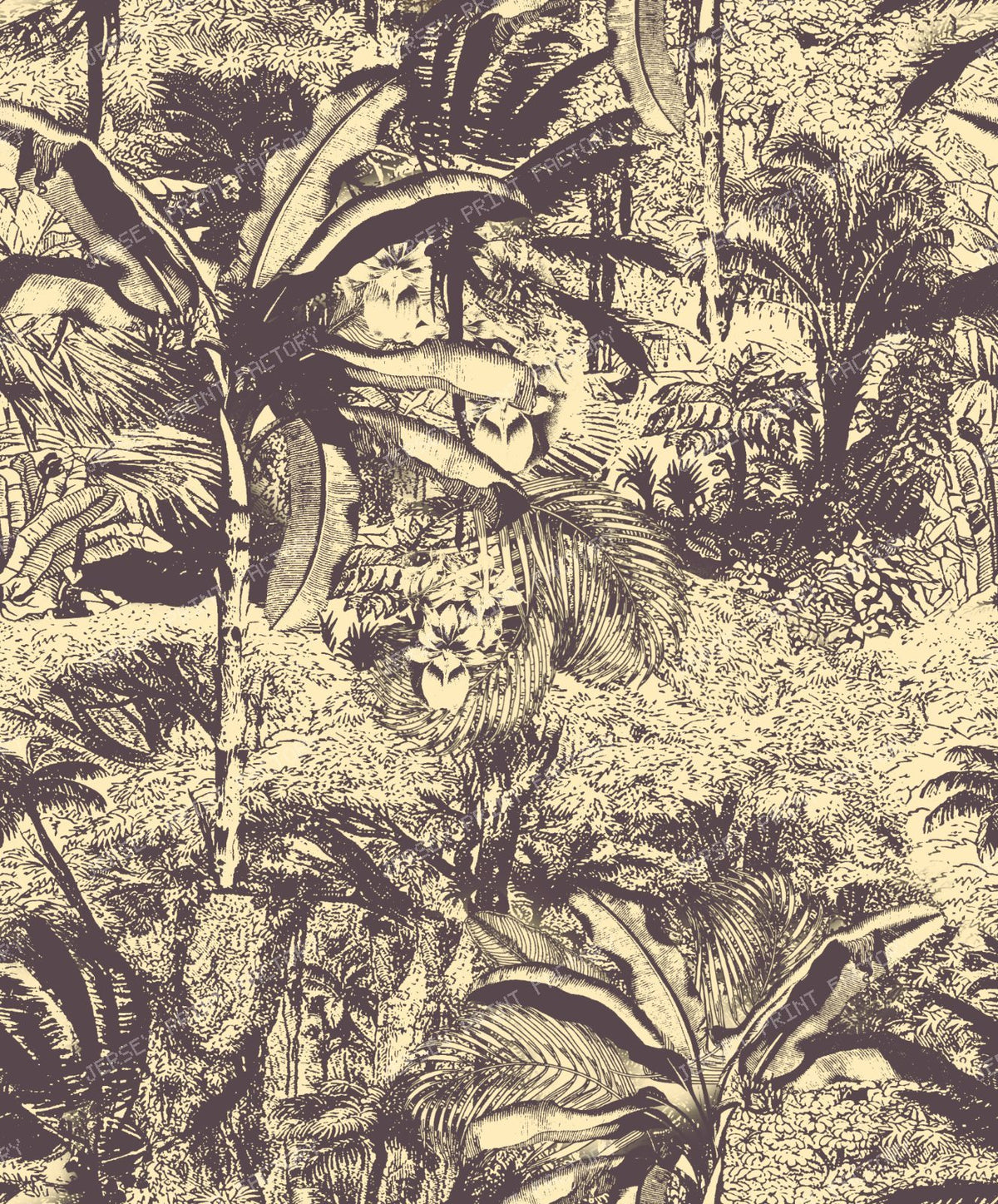 Vintage Toile de Jouy Tropical Palm Forest