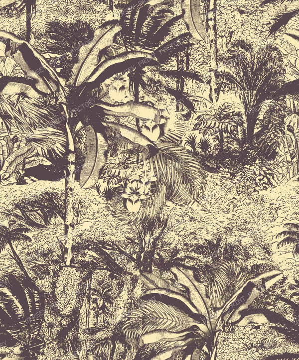 Vintage Toile de Jouy Tropical Palm Forest
