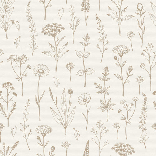 Cottagecore Botanical Herbarium Wildflowers - Beige and Cream