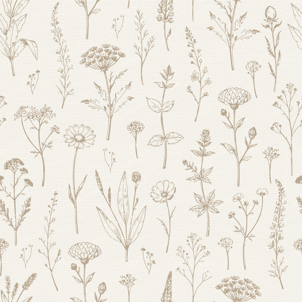 Cottagecore Botanical Herbarium Wildflowers - Beige and Cream