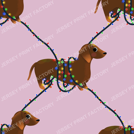 Sausage Dog in String Lights - Winter Weiner Festive Diamonds on Pastel Pink