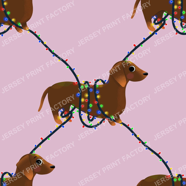 Sausage Dog in String Lights - Winter Weiner Festive Diamonds on Pastel Pink