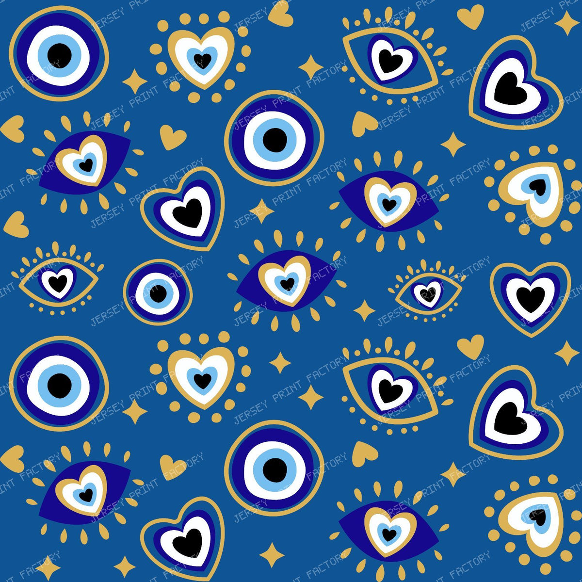 Evil Eye Pattern, Turkish Eye, Mati, Nazar, Hearts, Blue, Gold — Blue 2