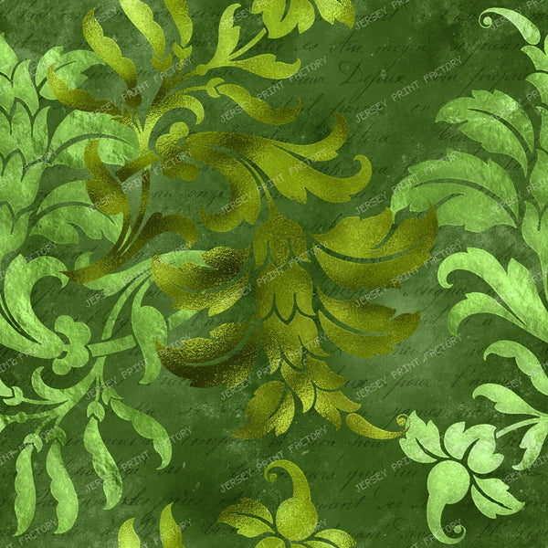 Peridot Green Jewel Tone Fancy Baroque Damask Ornate Pattern
