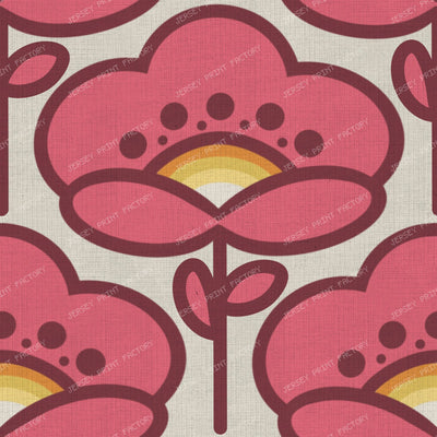 Bold 70s Pink Flower Vintage Retro Mod Floral Design On Dark Chocolate Brown — on Cool Grey