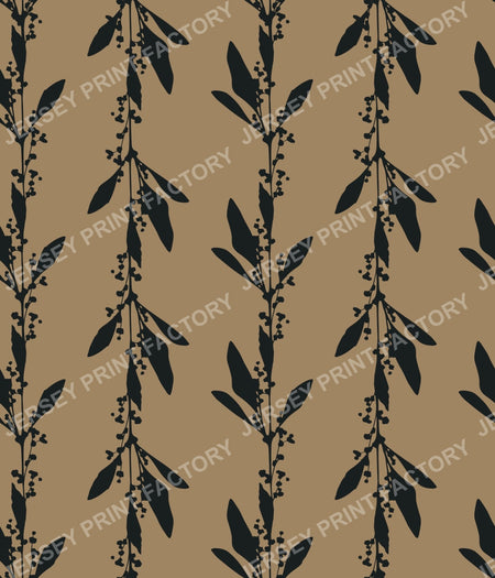 Minimalist Botanical Stripes with Leaves - Black on Brown