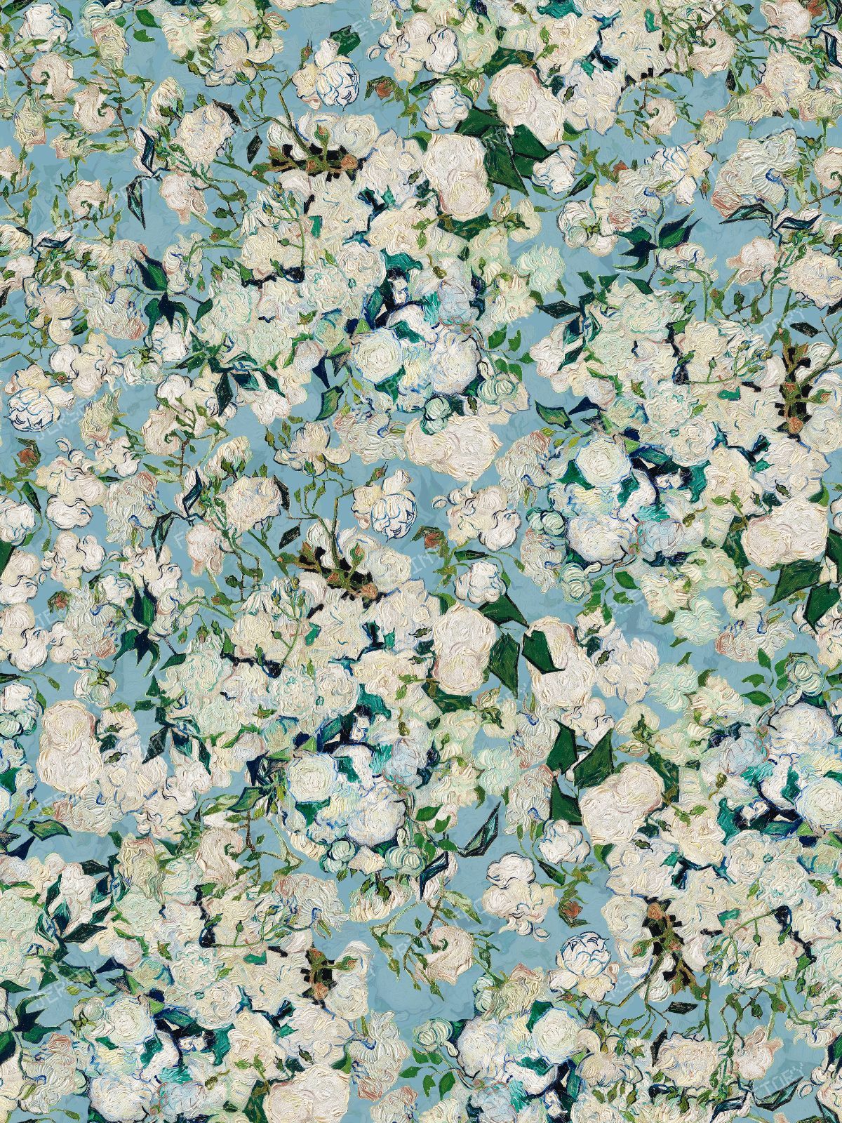 Vincent van Gogh Original Roses - Post Impressionist Museum Masterpiece - Turquoise