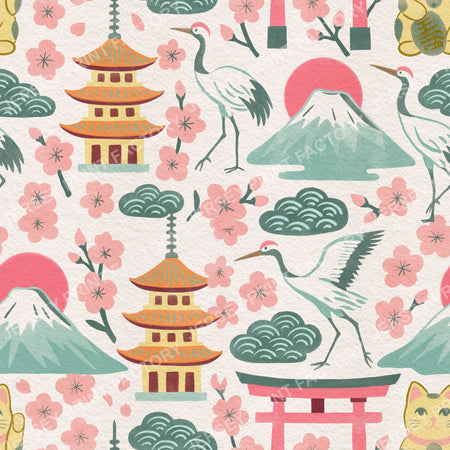 Colourful pastels springtime Japan - Peachy pink, green and yellow