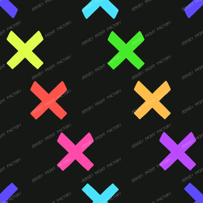 Rainbow Bright Neon Xs On Black Bold Halloween Blender Pattern