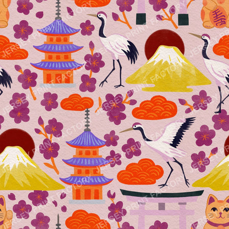 Bright Orange and Purple, springtime Japan - Dusky Pink