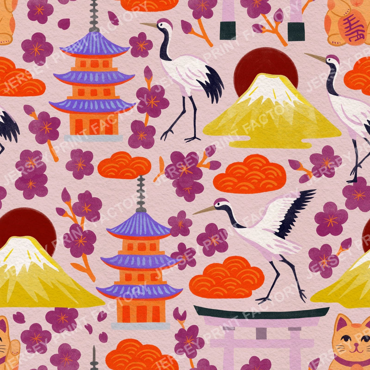 Bright Orange and Purple, springtime Japan - Dusky Pink