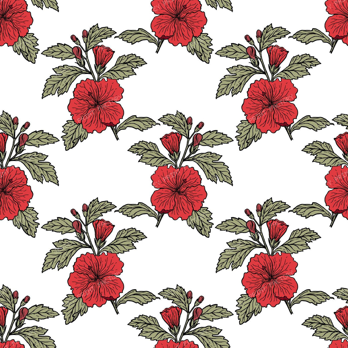 Orange Hibiscus, Orange Flowers, Floral Pattern, Greenery — Red 1