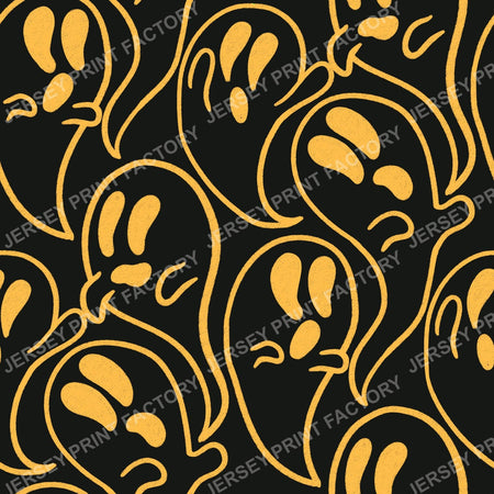 Yellow Sketchy Doodle Ghosts on Black