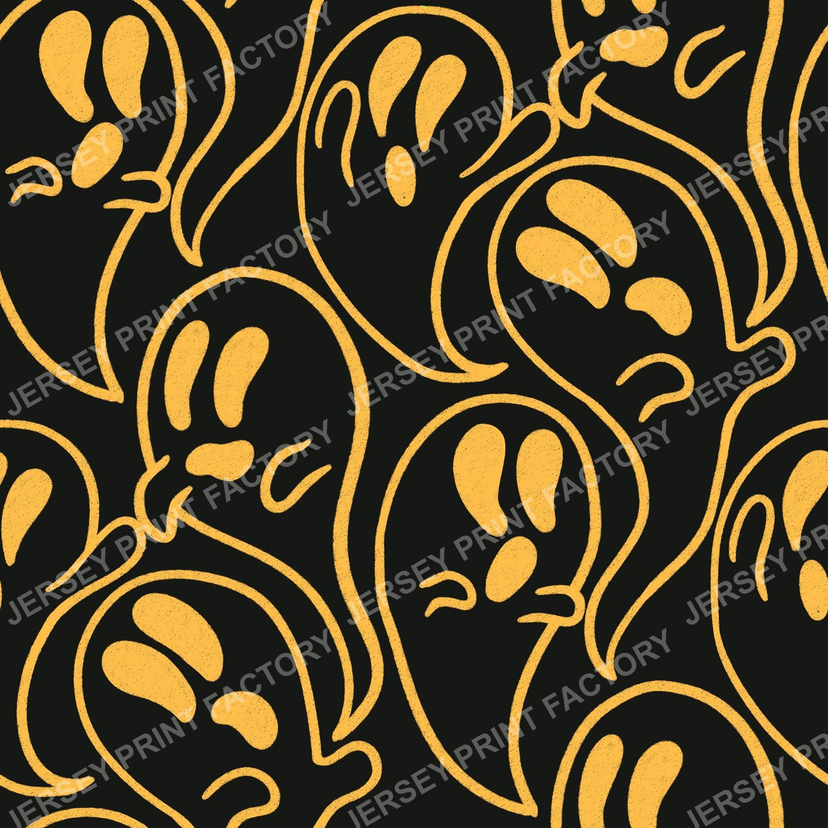 Yellow Sketchy Doodle Ghosts on Black