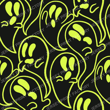 Yellow Sketchy Doodle Ghosts on Black