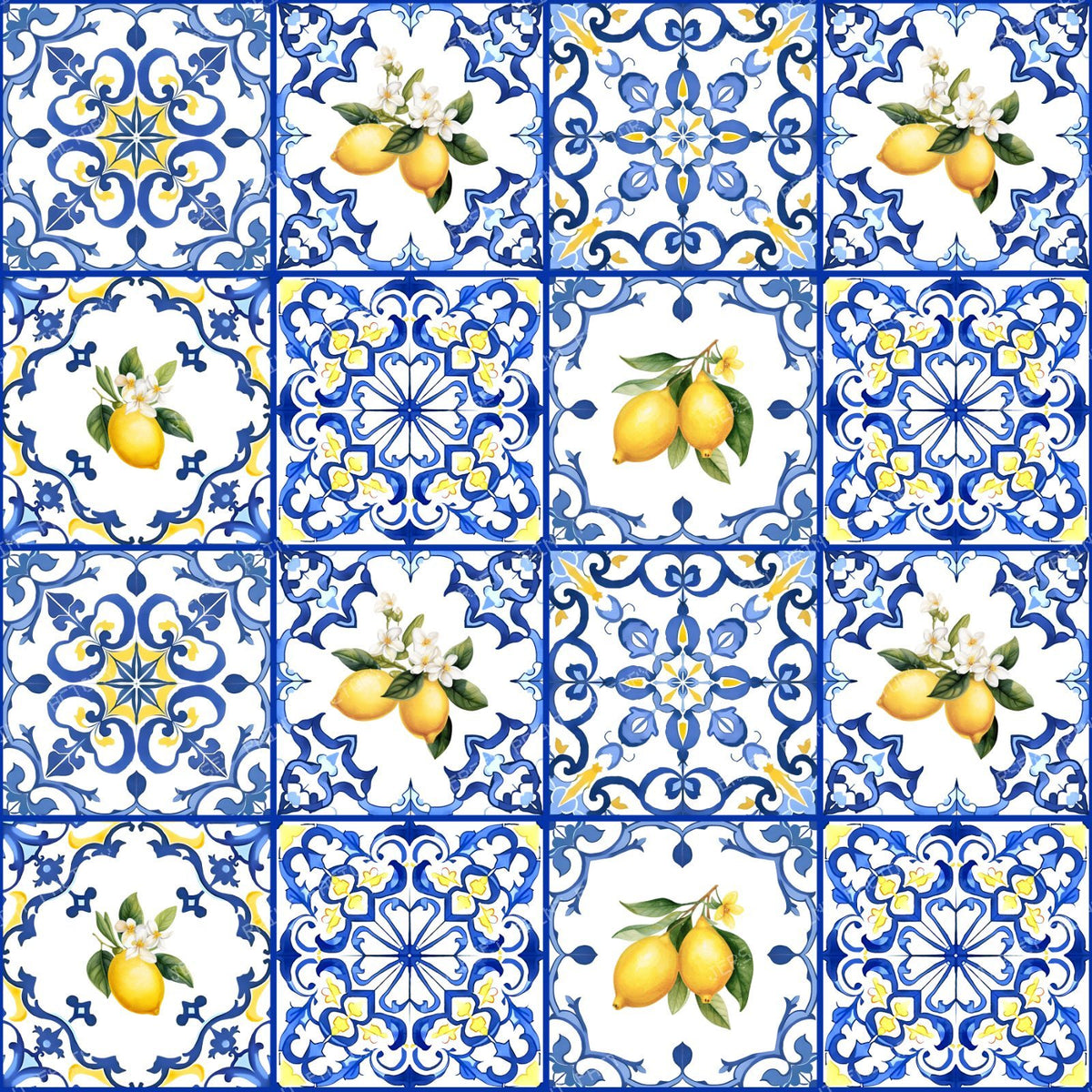 Mediterranean Tiles, Lemons, Azulejo, Majolica