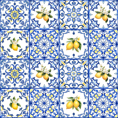 Mediterranean Tiles, Lemons, Azulejo, Majolica