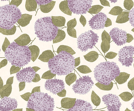 Hydrangea Floral Grandmillennial Cottage - Lilac on Creamy White