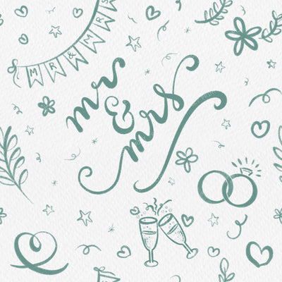 Sage Green Wedding Doodles Mr and Mrs