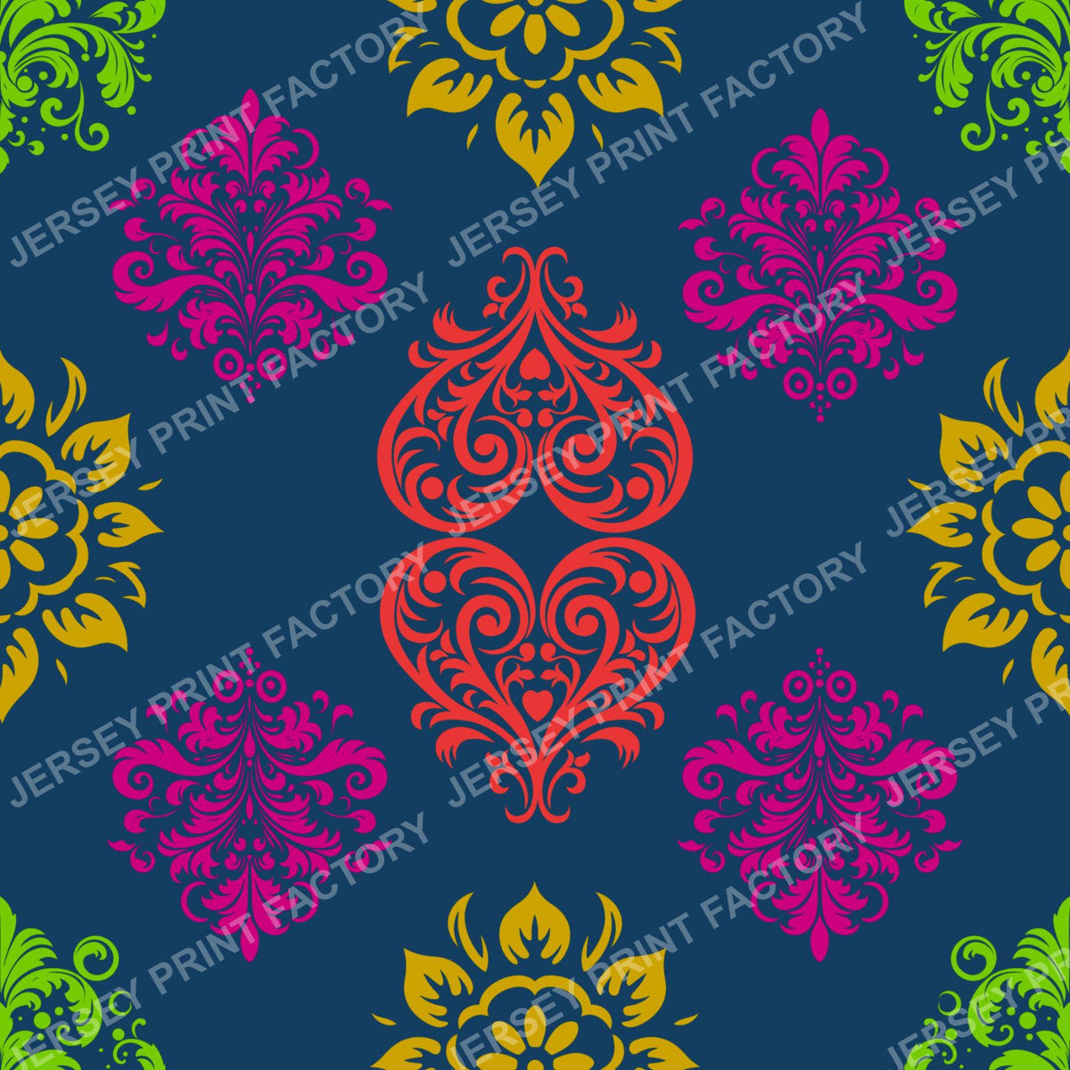 Lux Floral Damask Heart Crest Pattern 05