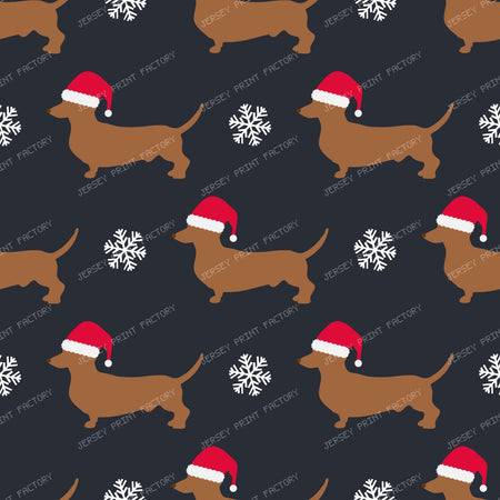 Christmas Dog, Brown Dachshund, Wiener Dog, Santa Hat, Snowflakes