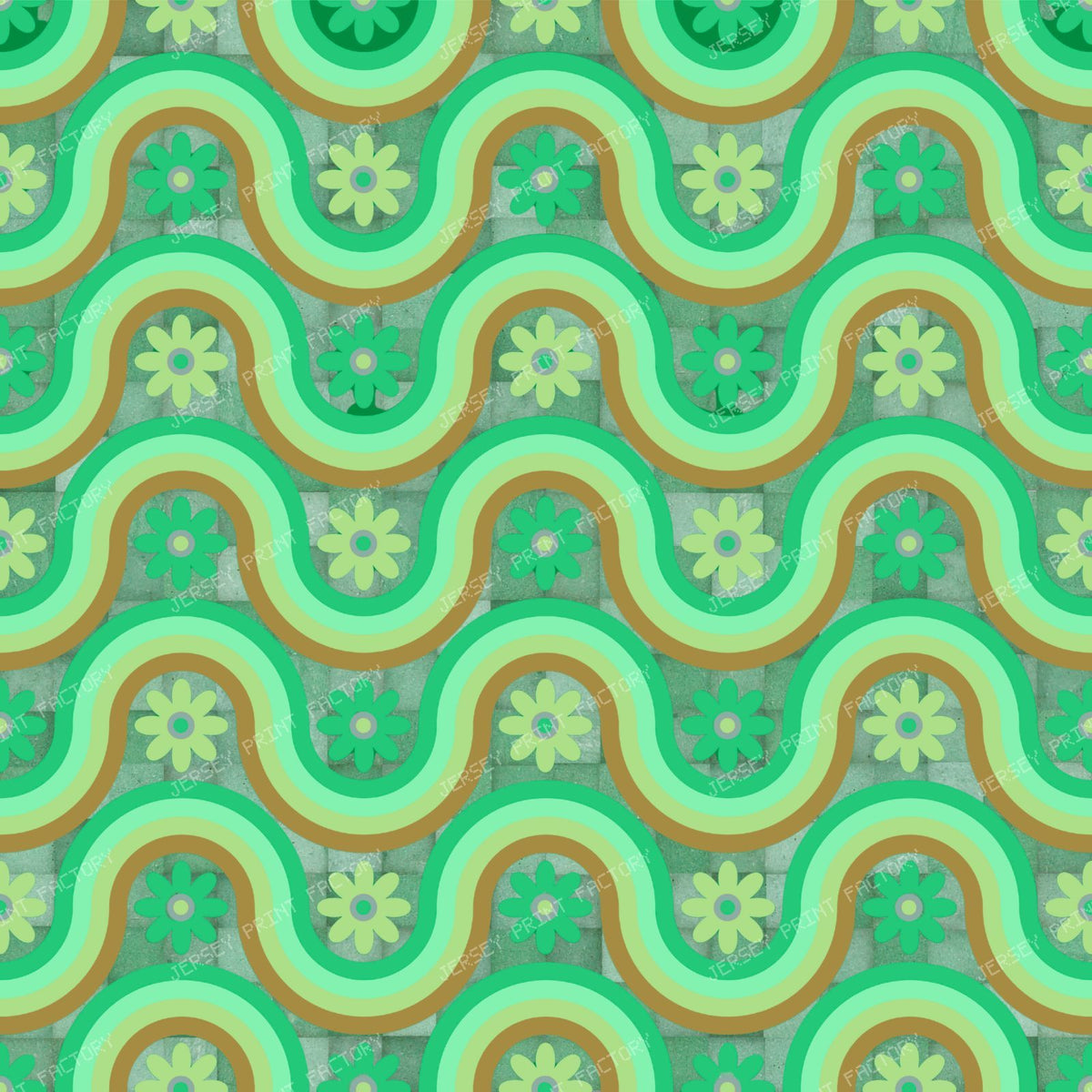 Wavy Daisy Hills Stripes Up and Down U Checkered Background Spring Green