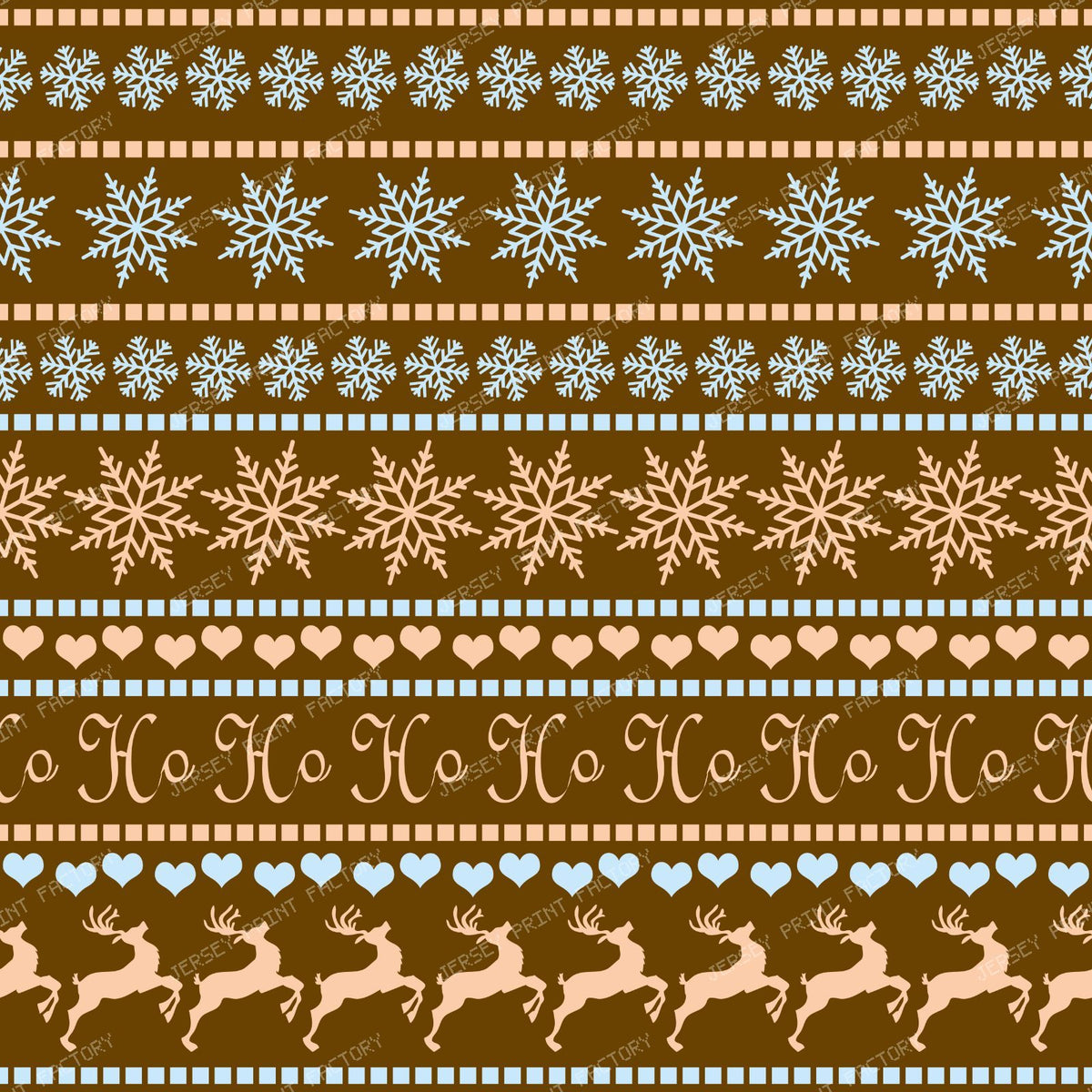 Ugly Christmas Sweater, Snowflakes, Hearts, Reindeer, Blue — Brown 1