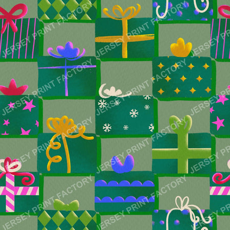 Christmas Gifts Checkerboard on Muted Purple — Pastel Green