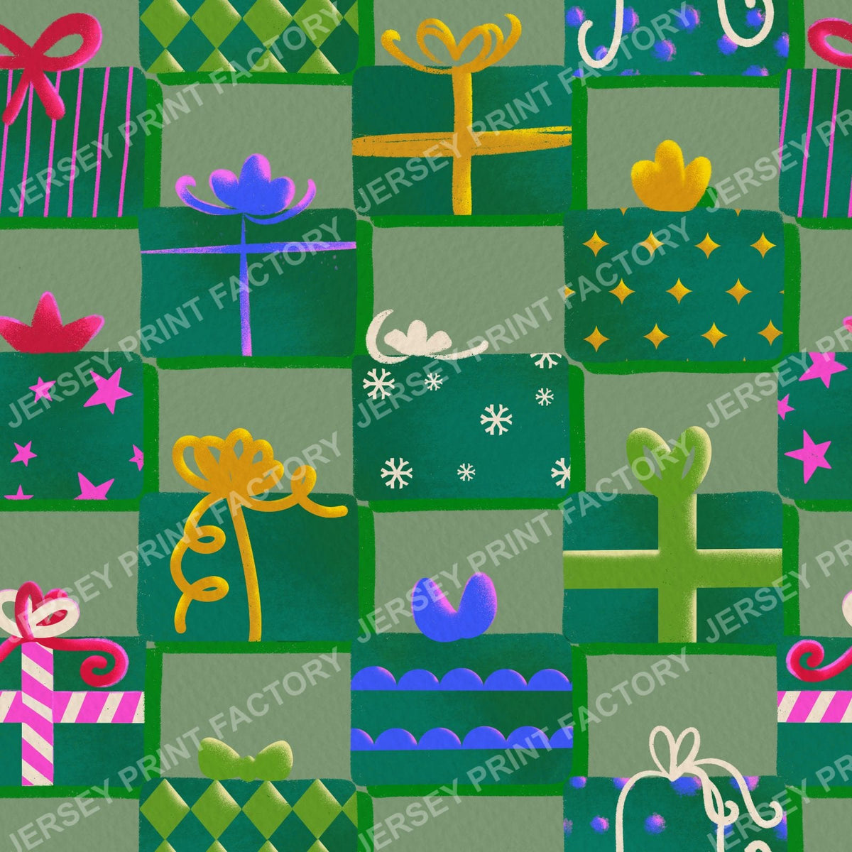 Christmas Gifts Checkerboard on Pastel Green