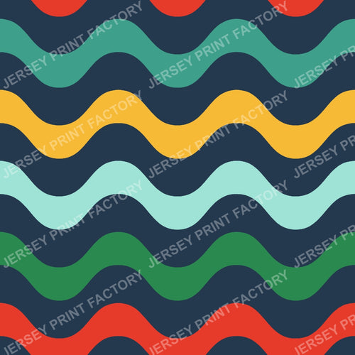 Colorful Bold Wavy Stripes On Navy