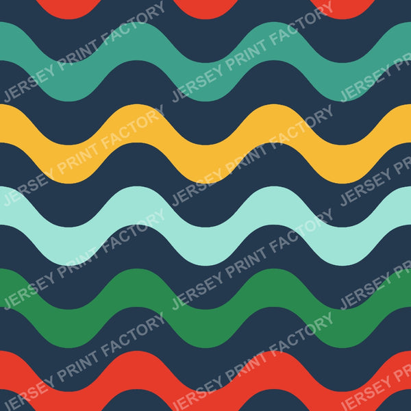 Colorful Bold Wavy Stripes On Navy