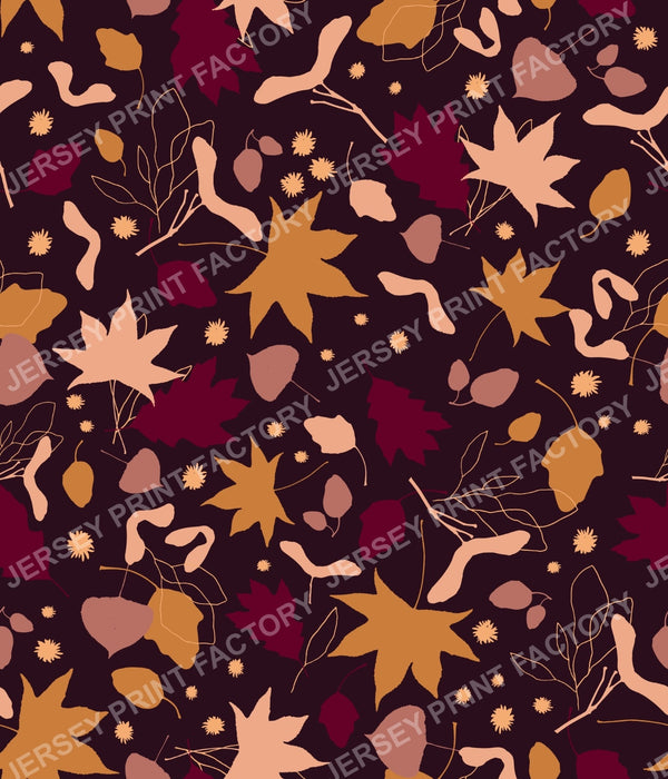 Autumn Reverie with Falling Leaves - Deep Burgundy & Gold