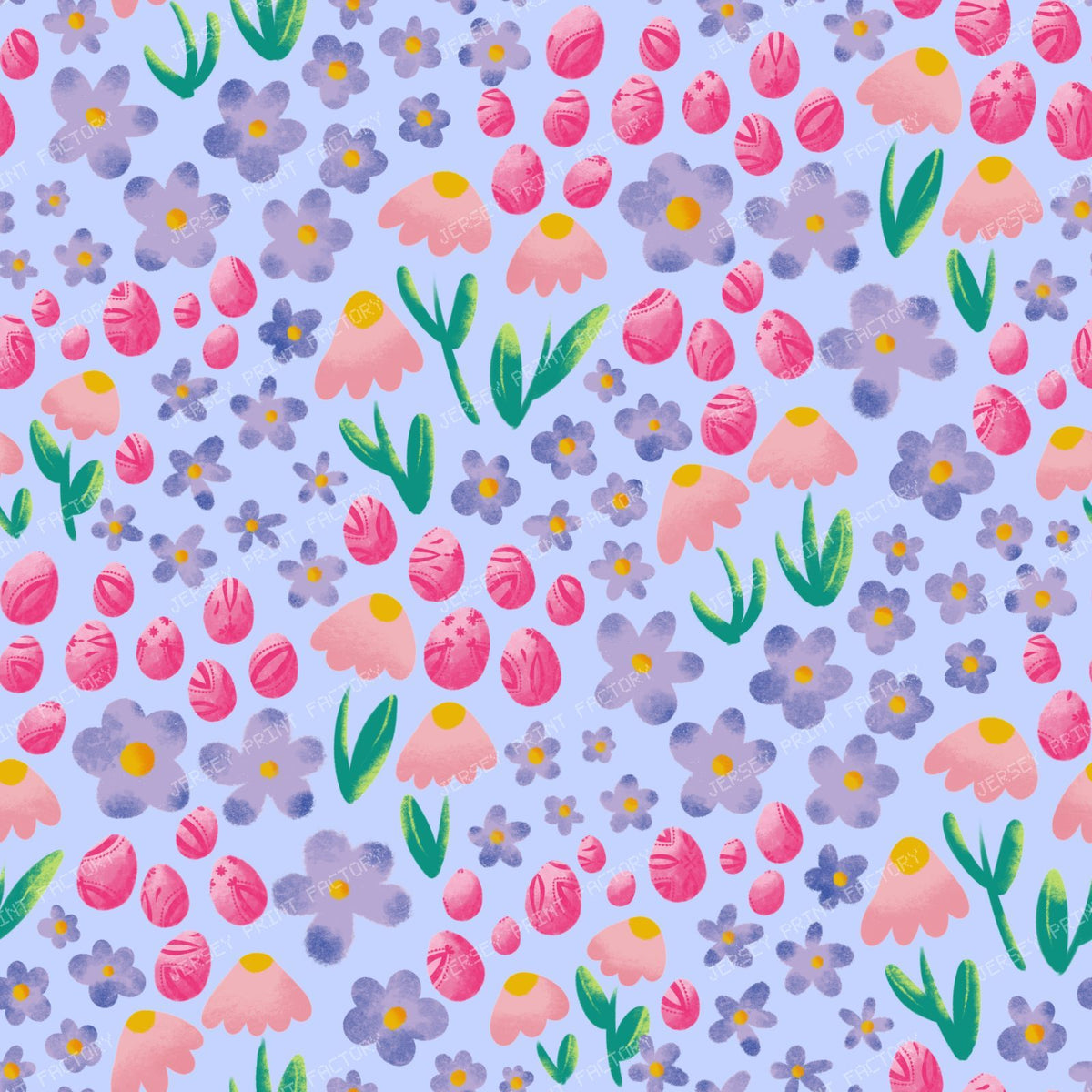 Ditsy Floral and Easter Eggs - Bright on Turquoise — Pastel on Blue