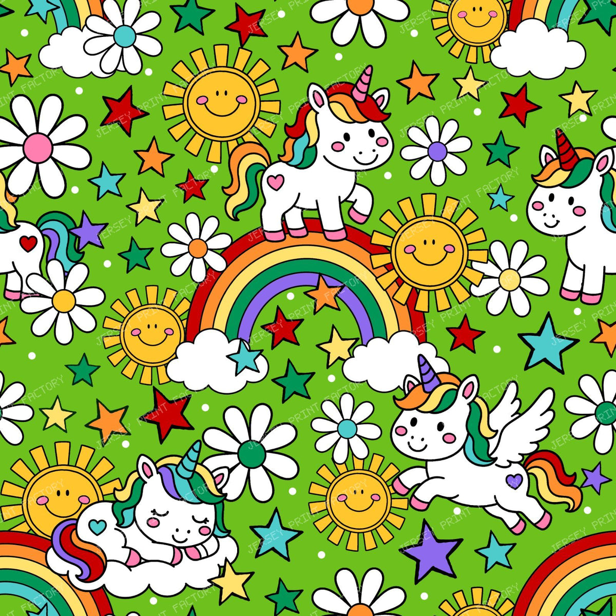 Unicorns Sunshine and Rainbows in Lime Green