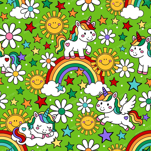 Unicorns Sunshine and Rainbows in Lime Green