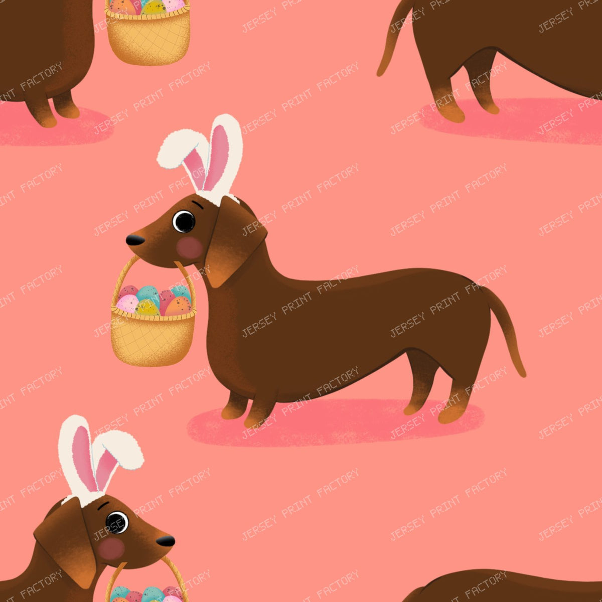 Easter Sausage dog bunny, dachshund with easter basket - Purple — Coral pink