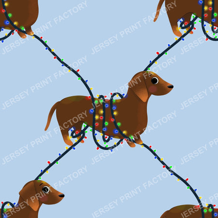 Sausage Dog in String Lights - Winter Weiner Festive Diamonds on Pastel Blue