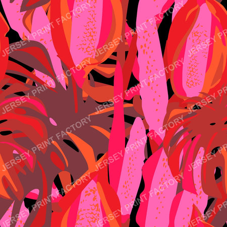 Abstract Monstera Deliciosa Floral - Red