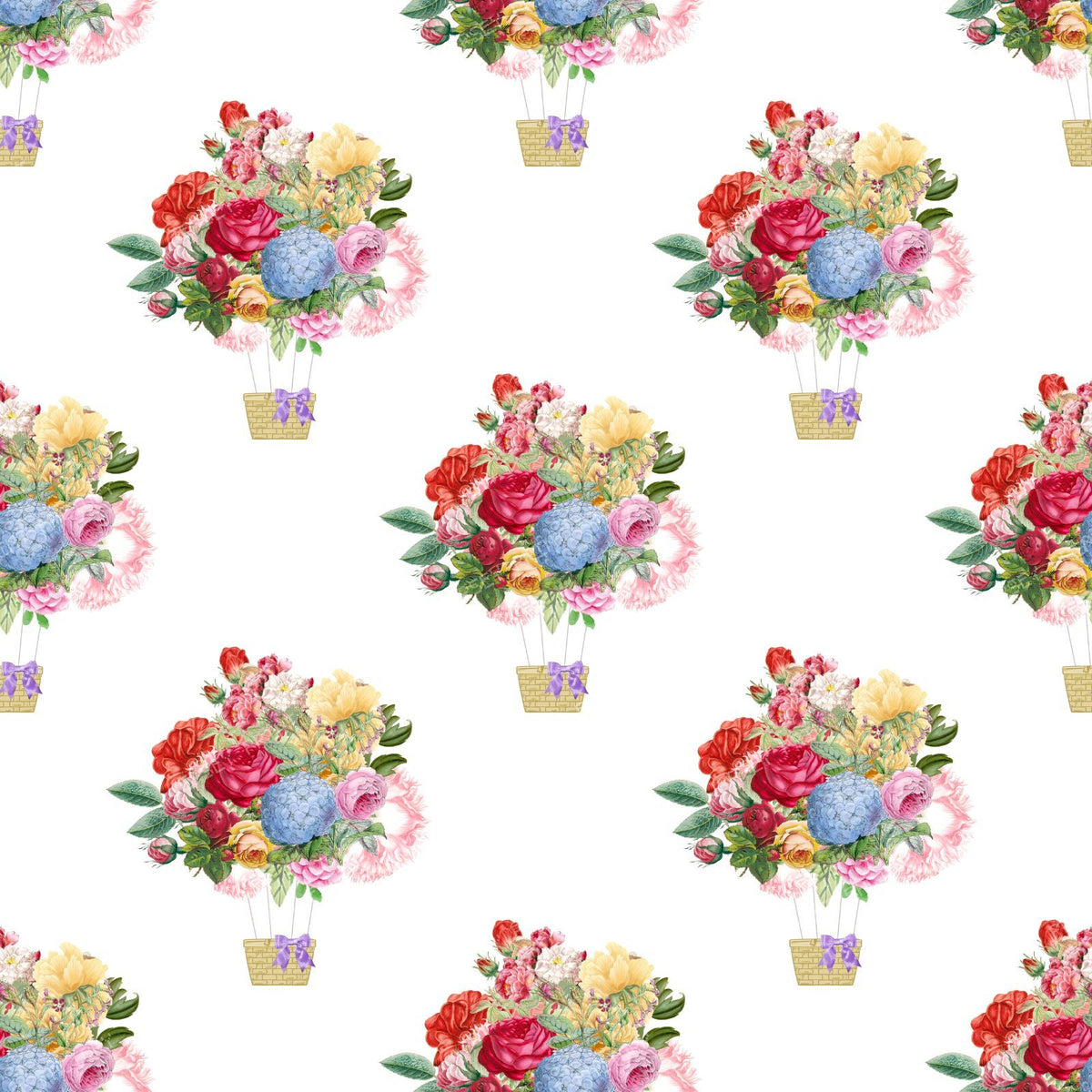 Colorful Flowers, Roses, Hydrangeas, Hot Air Balloon, Coquette Bow