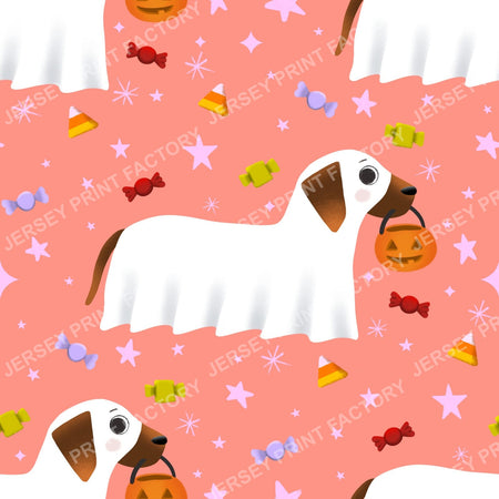 Trick Or Treat Dachshund Dog Halloweenie – Candy Toss On Coral Pink