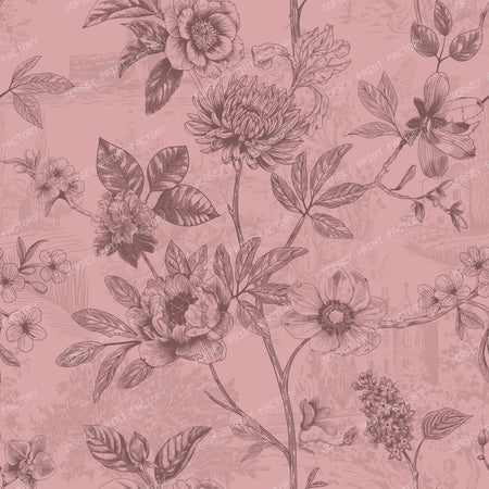 2026 PJP 100 — 24 Country Roses Floral Vines Pen and Ink French Provincial - Dusty Rose