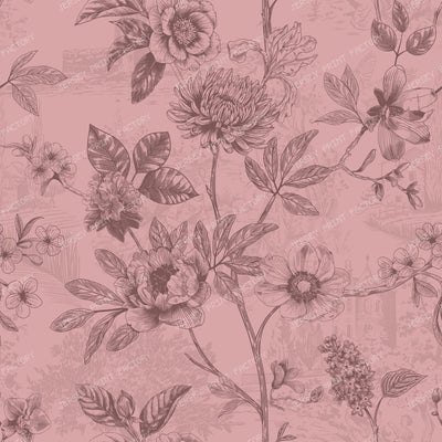 Country Roses Floral Vines Pen and Ink French Provincial - Dusky Rose