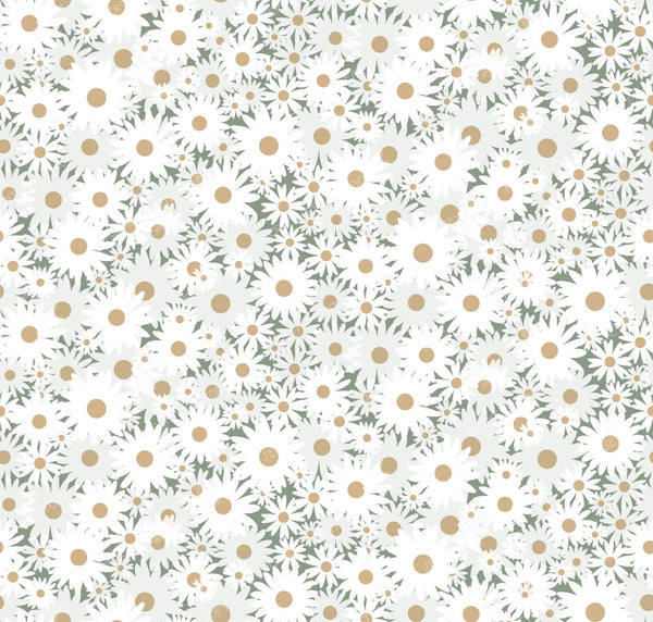 Sweet Daisy Fields Seamless Floral Pattern - Sage Green