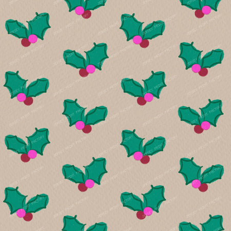 Christmas Holly on Purple — Beige